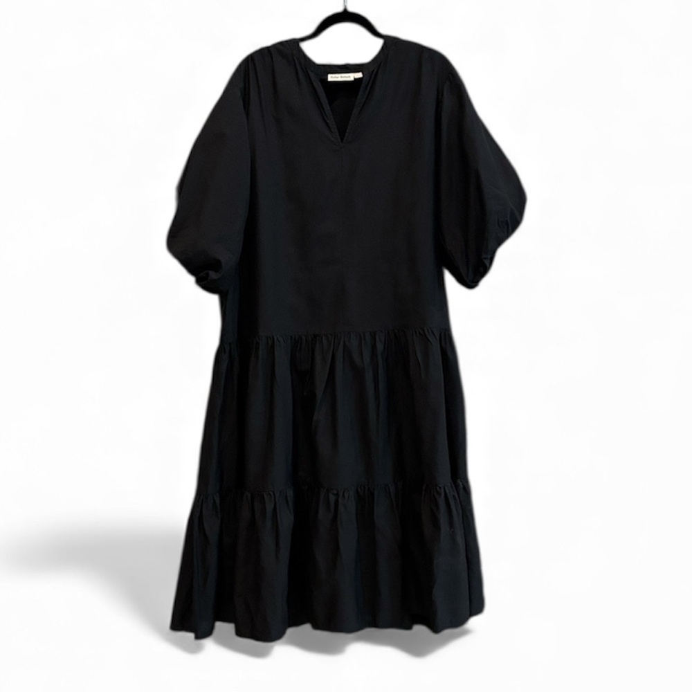 Roller Rabbit Black Puff Sleeve Classy Dress MIDI Medium Cotton Silk Boho